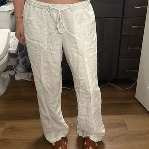 New York & Company White Linen Low Rise Pants